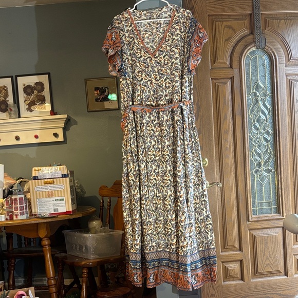 Rusttydustty Dresses & Skirts - NWT-Bohemian Floral Maxi Dress with Orange and Blue Accents